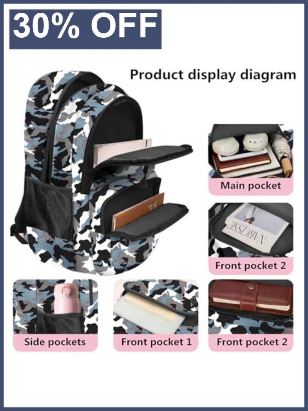 Casual Lightweight Waterproof Polyester Backpack 15" Laptop School Bag - Picture 4 of 6